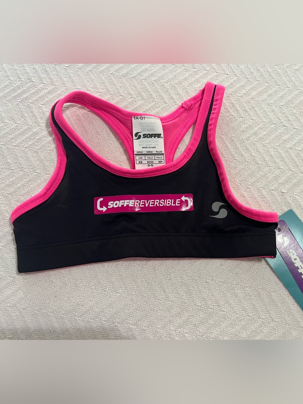 Soffe Reversible Black and Hot Pink Girls' Sports Bra XS